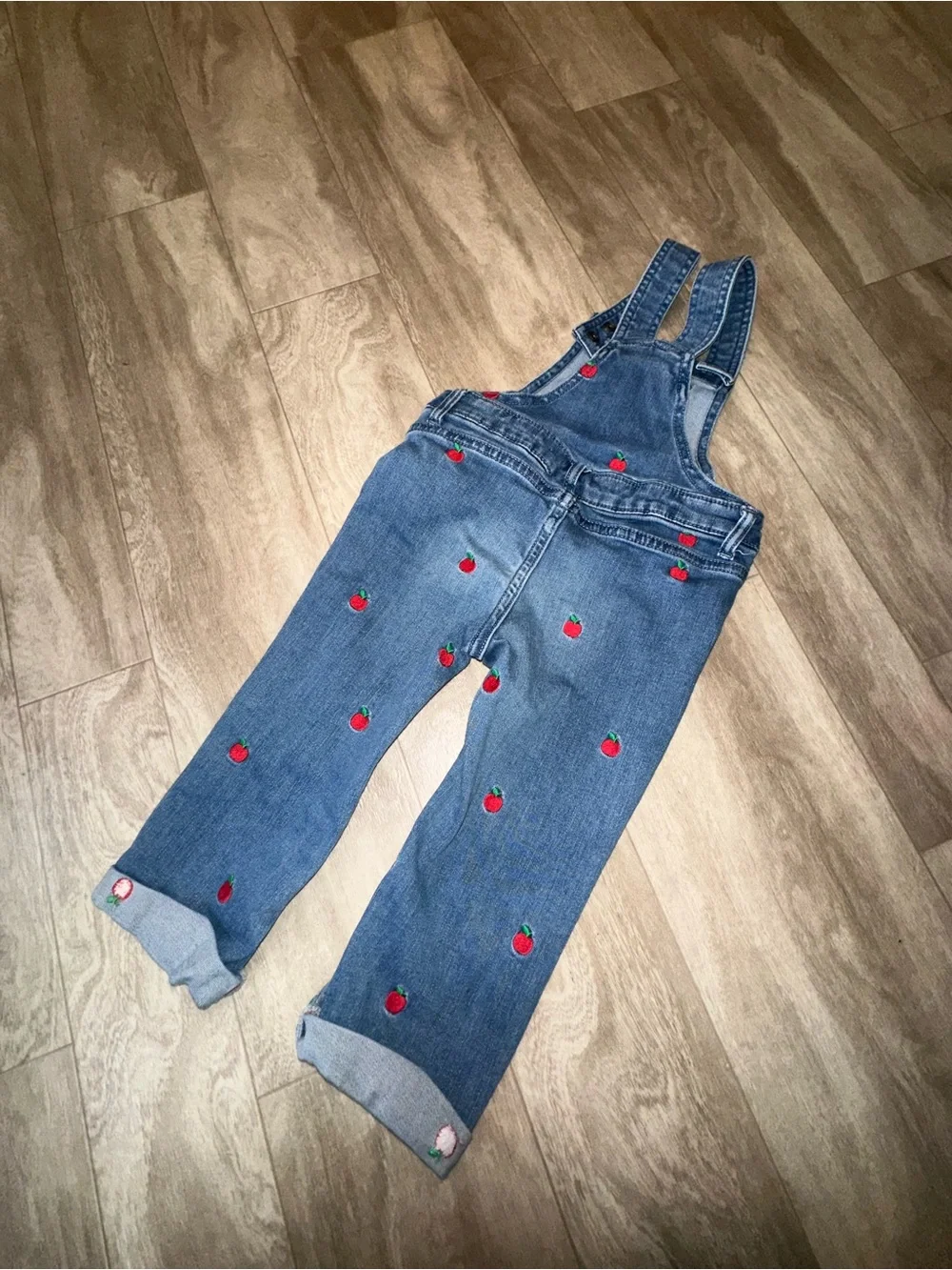 Gymboree Blue Denim Overalls with Red Strawberry Embroidery